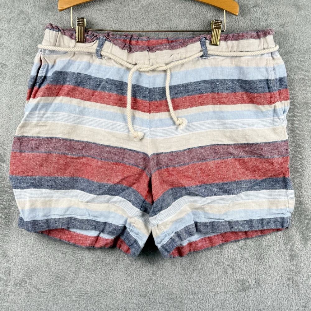 J. Jill Paperbag Shorts Womens‎ L Red White Blue Striped Linen Beach Patriotic